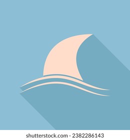 Sharkfins sign. Unbleached silk Icon with very long shadow at dark sky blue background. Illustration.