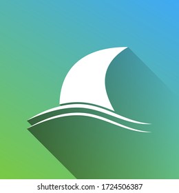 Sharkfins sign. White Icon with gray dropped limitless shadow on green to blue background. Illustration.