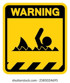 Sharks Area Warning Sign, Vector Illustration, Isolate On White Background Label.EPS10