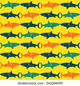 Sharks background seamless texture yelllow silhouette pattern