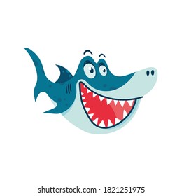 Sharks in cartoon style. Comic sharks emotions. Ocean fish character. Collection of illustrations for children isolated on a white background. Vector illustration