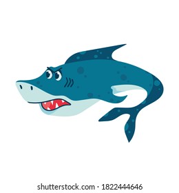 Sharks in cartoon style. Comic sharks emotions. Ocean fish character. Collection of illustrations for children isolated on a white background. Vector illustration