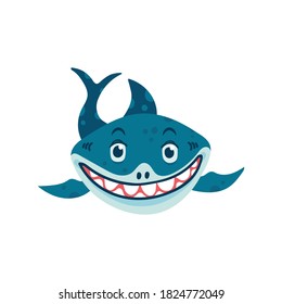 Sharks in cartoon style. Comic sharks emotions. Ocean fish character. Collection of illustrations for children isolated on a white background. Vector illustration