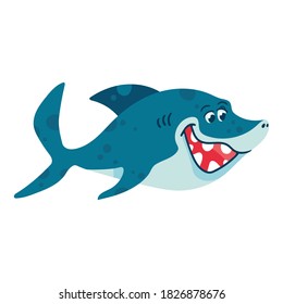 Sharks in cartoon style. Comic sharks emotions. Ocean fish character. Collection of illustrations for children isolated on a white background. Vector illustration