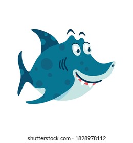 Sharks in cartoon style. Comic sharks emotions. Ocean fish character. Collection of illustrations for children isolated on a white background. Vector illustration