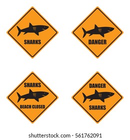 Sharks danger set on the white background