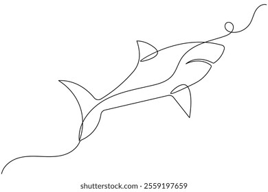 Sharks fish Continuous one line drawing of fish isolated flat vector illustration