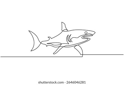 Sharks fish Continuous one line drawing of fish isolated flat vector illustration, Sharks fish Continuous one line drawing of fish isolated flat pro vector.