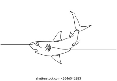 Sharks fish Continuous one line drawing of fish isolated flat vector illustration, Sharks fish Continuous one line drawing of fish isolated flat pro vector.