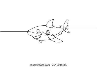 Sharks fish Continuous one line drawing of fish isolated flat vector illustration, Sharks fish Continuous one line drawing of fish isolated flat pro vector.