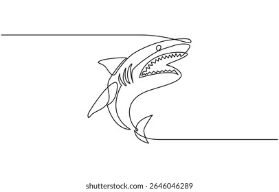 Sharks fish Continuous one line drawing of fish isolated flat vector illustration, Sharks fish Continuous one line drawing of fish isolated flat pro vector.