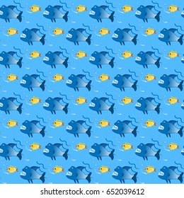 sharks and fish seamless pattern sea summer, textile