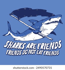 Sharks are Friends Character Illustration for Graphic T-shirt and Merchandise
