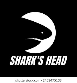 shark's head logo design black and white vector