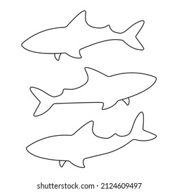 Sharks line icon set. Line drawing sharks collection. Vector isolated on white.