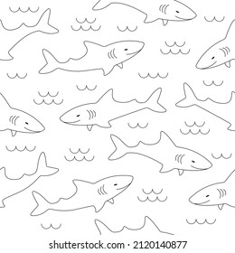 Sharks line pattern. Seamless pattern with swimming sharks. Vector illustration.