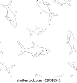 Sharks. Outline sketch. Seamless pattern. Vector illustration