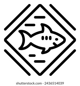 Sharks precaution icon outline vector. Beware shark animal. Dangerous surfing area