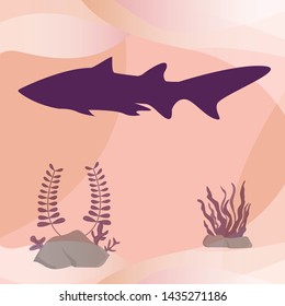 Sharks purple swim in the Sea. Flat concept.
