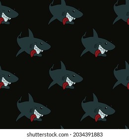Sharks seamless on a black background. Textile. Vector.