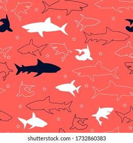 Sharks seamless pattern print design. Vector illustration design for fashion fabrics, textile graphics, prints.