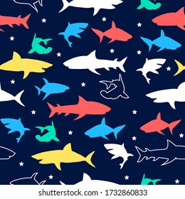 Sharks seamless pattern print design. Vector illustration design for fashion fabrics, textile graphics, prints.