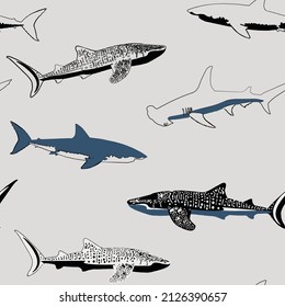 Sharks seamless repeat pattern background