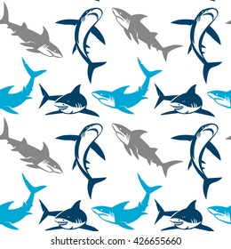 Sharks silhouettes seamless pattern. Elegant seamless pattern with abstract shark symbols, design elements. Can be used for invitations, greeting cards, scrapbooking, print, gift wrap, manufacturing.