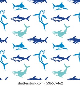 Sharks silhouettes seamless pattern. Elegant seamless pattern with abstract shark symbols, design elements. Can be used for invitations, greeting cards, print, gift wrap, manufacturing.