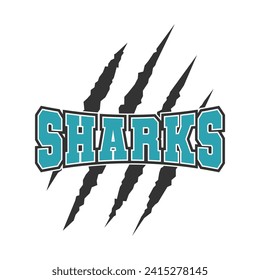 Sharks sport mascot emblem animal scratch claw stripes spirit school team.