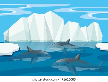 Sharks swimming under the sea illustration