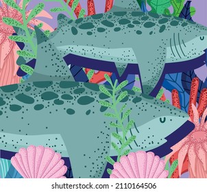 sharks undersea coral reef background