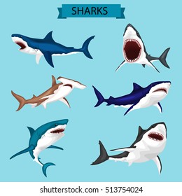 Sharks vector image design set for illustrations, prints, logo, decoration and other creative and design needs.