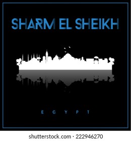 Sharm El Sheikh, Egypt, skyline silhouette vector design on parliament blue and black background.