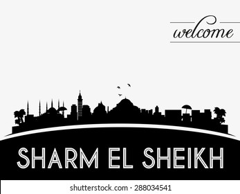 Sharm el Sheikh skyline silhouette black vector design on white background.