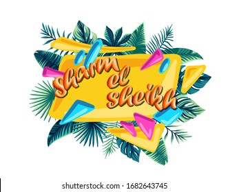 Sharm el Sheikh tropical leaves bright banner orange letters