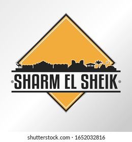 Logo del Skyline de Sharm El-Sheikh Egipto. Ilustración de vectores de diseño de paisajes de aventura.