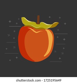 Sharon fruit on black background vector illustration. Orange persimmon whole for design, banner, menu, poster, apparel.