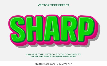sharp 3d text effect, font editable, typography