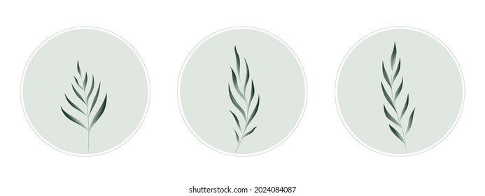 Sharp abstract botanical plant set. Minimal gradient plants for your web, print, online graphics. Natural dark green vector illustration.