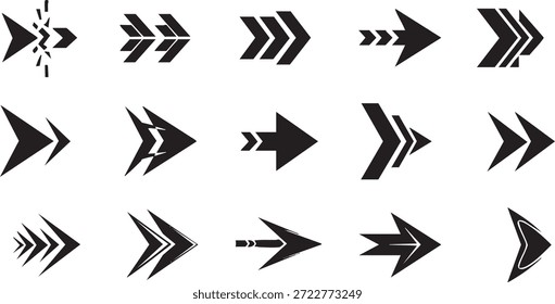 Sharp and aggressive black arrow icons for dynamic graphic design