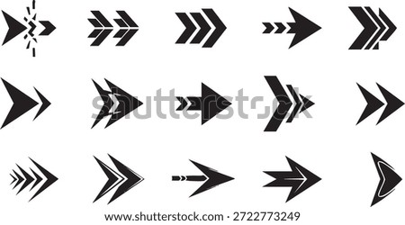 Sharp and aggressive black arrow icons for dynamic graphic design