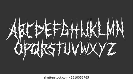 Fuente gótica oscura, alfabeto medieval y2k, impresión de la tipografía de la letra, tipografía aterradora de la vendimia oscura. Cartel de Rock, graffiti escrito a mano, caligrafía hardcore. Diseño de fuente de Vector