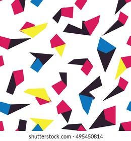 Sharp angled Memphis style modern seamless design, abstract repeating background, surface pattern for web and print