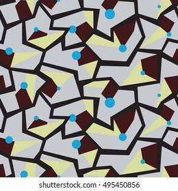 Sharp angled Memphis style modern seamless design, abstract repeating background, surface pattern for web and print