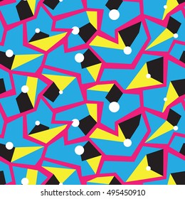 Sharp angled Memphis style modern seamless design, abstract repeating background, surface pattern for web and print