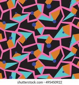 Sharp angled Memphis style modern seamless design, abstract repeating background, surface pattern for web and print