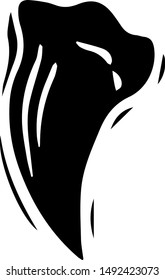 Sharp animal claw hand drawn silhouette illustration. Dangerous predator, wild beast fang black ink drawing. Paleontology logotype. Archeological find, discovery symbol isolated on white background