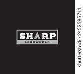 Sharp Arrow typography with Arrowhead Spear for Archery Bow Hunting Logo