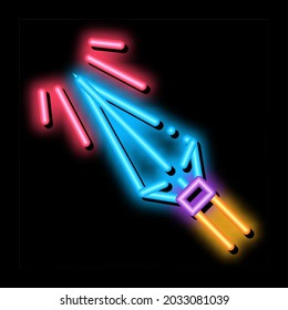 Sharp Arrowhead Archery neon light sign vector. Glowing bright icon Metallic Arrowhead, Arrow Steel Detail With Sun Rays Concept Linear Pictogram. Ammunition sign. transparent symbol illustration